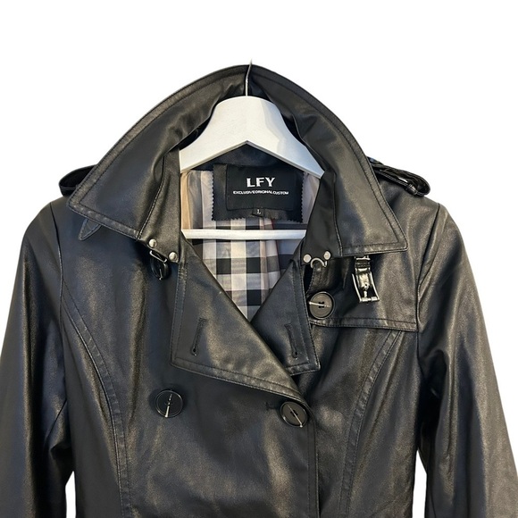 Women Faux Leather Trench Coat with Belt - Picture 5 of 13